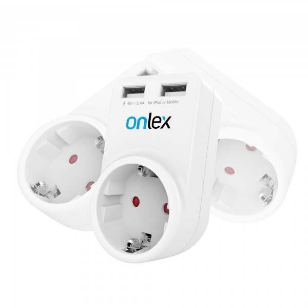 Adaptador 230v + 2usb giratorio 360º